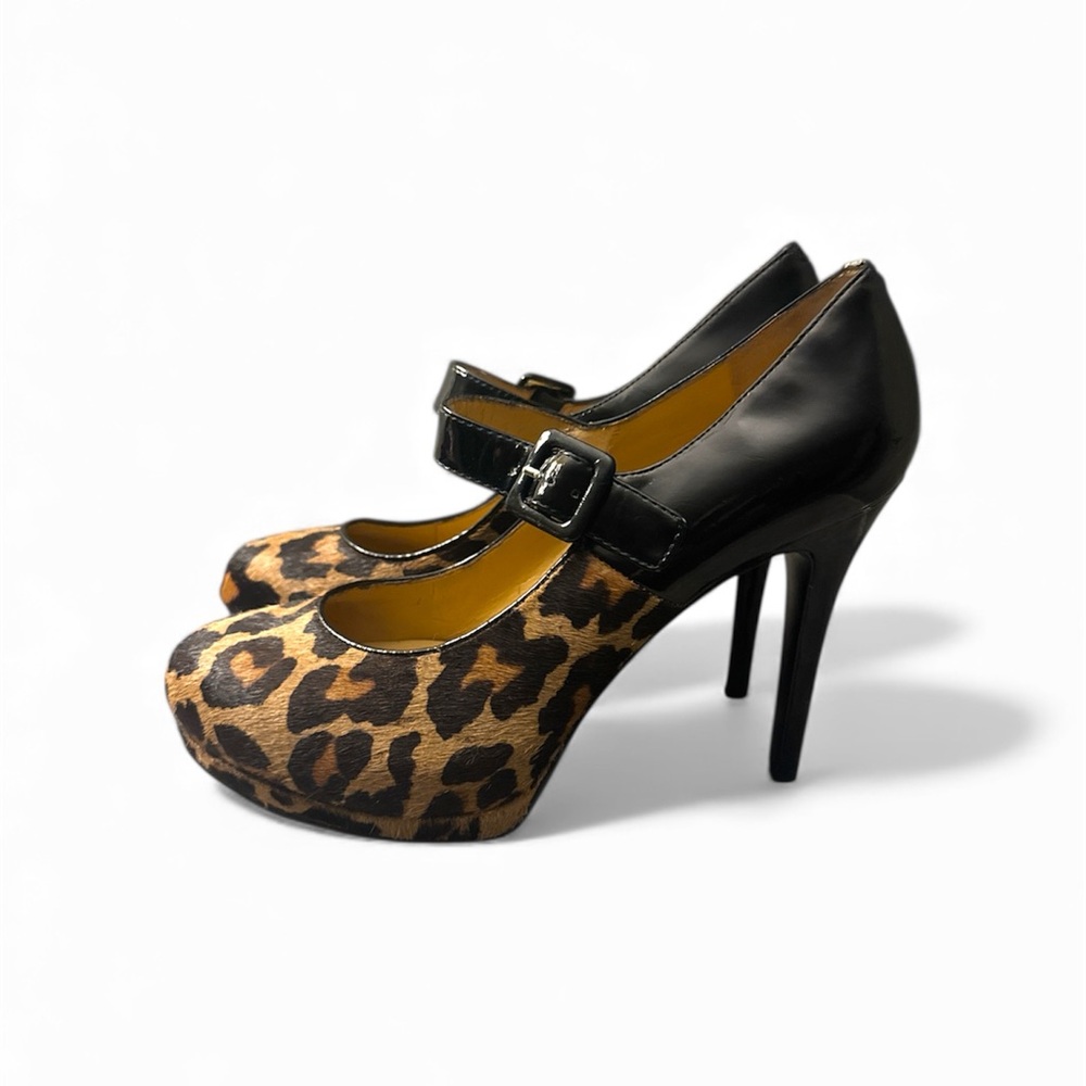 Nine West Leopard Print and Black Patent Leather Heels